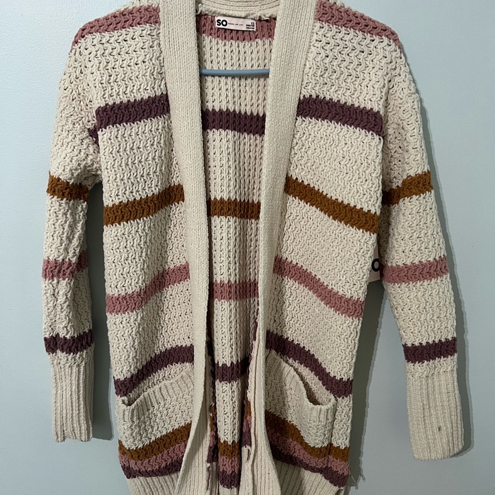 SO Cream and Pink Striped Cardigan Sweater
